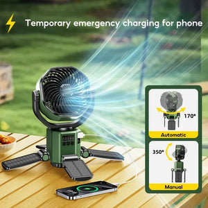 Solar Camping Fan 6000mAh Rechargeable LED Light Power Bank
