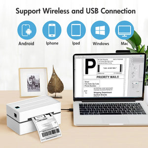 Wireless 4x6 Thermal Shipping Label Printer 300DPI Bluetooth WiFi Small Business