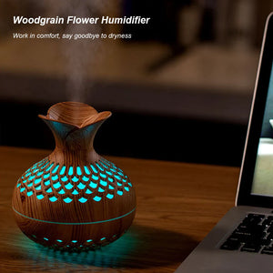 Wood Grain Aromatherapy Diffuser 300ml USB Mini Air Humidifier with Night Light