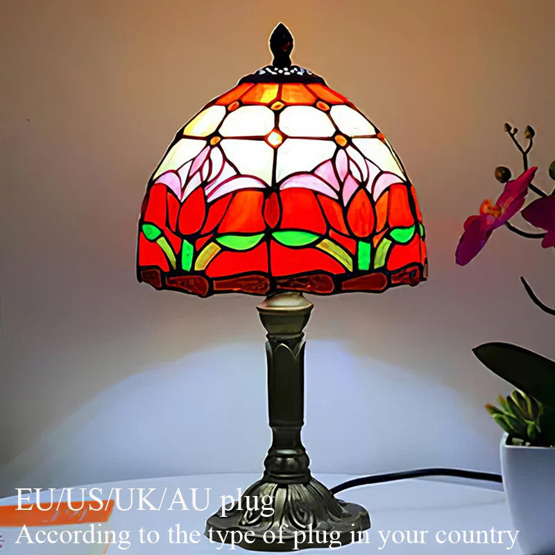 Tiffany Style Table Lamp Stained Glass E27 Bedside Light Retro Home Decor