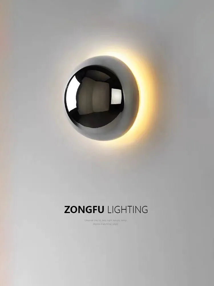 Nordic Silver Wall Lamp Minimalist Circular LED Light for Bedroom Hallway Stairs