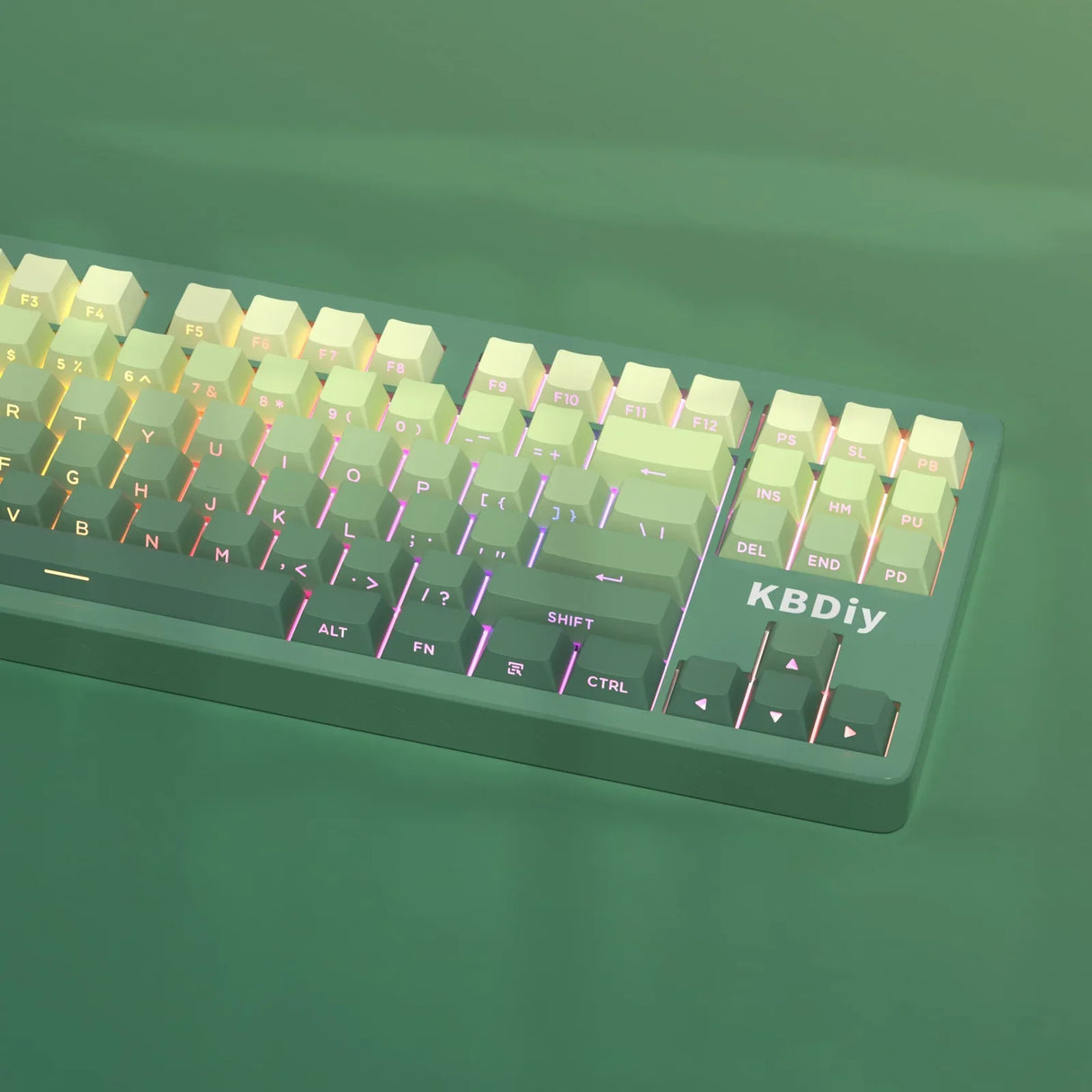 133-Key Gradient Green PBT Keycaps Cherry Profile Double Shot Side Printed Set