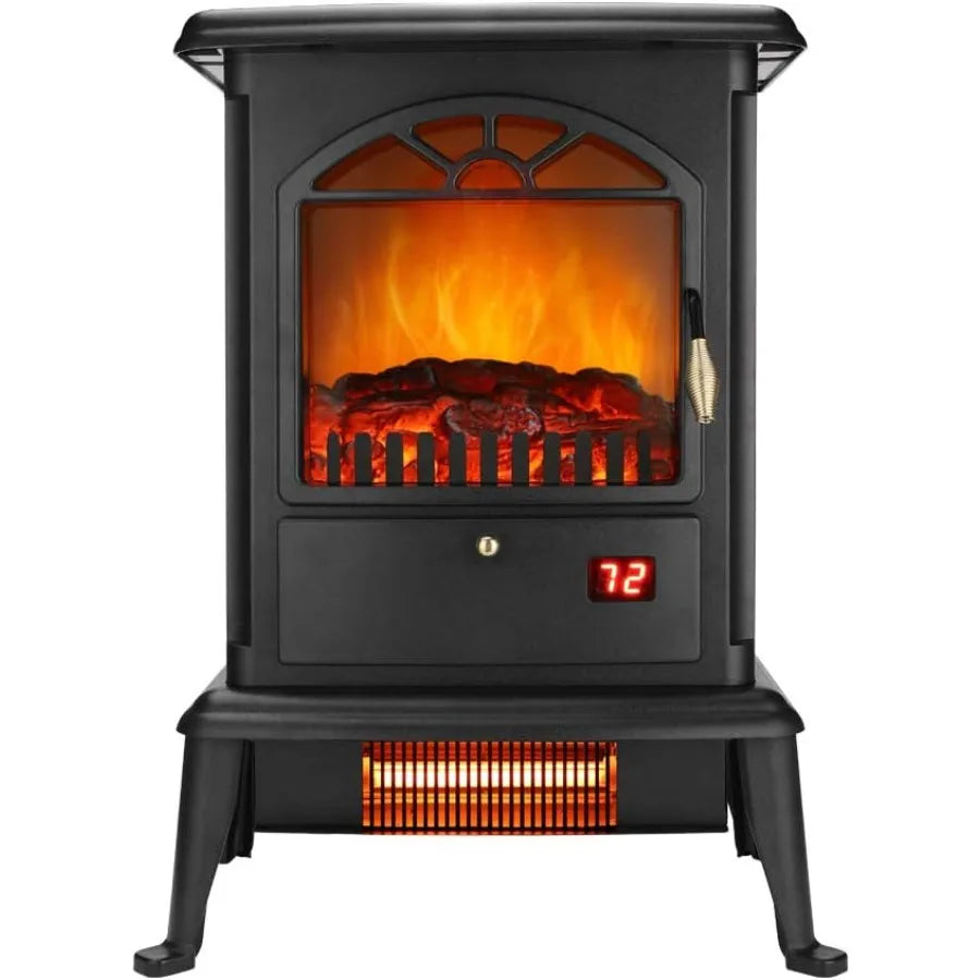 22" Freestanding Electric Fireplace Infrared Heater with Remote & Overheat Protection