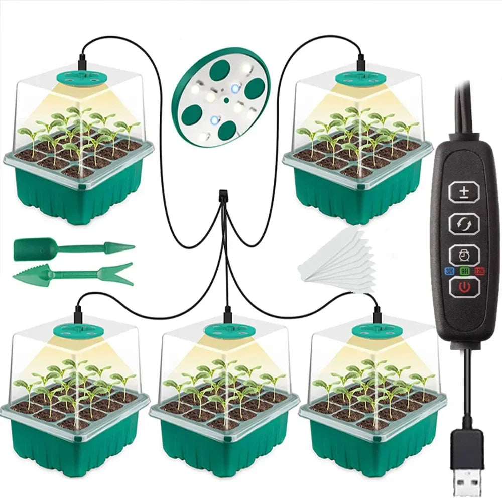 LED Grow Light Seed Starter Kit with Trays Full Spectrum Germination 12 Cell