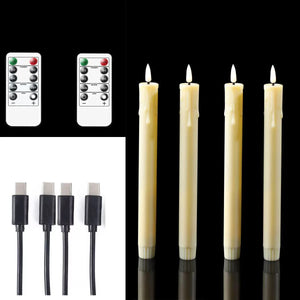 Flameless LED Taper Candles Remote USB Rechargeable Warm White 10 Inch Set