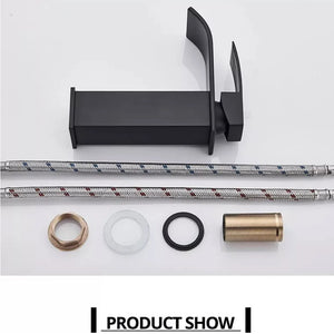 Black Waterfall Bathroom Faucet Basin Mixer Tap Single Hole Hot Cold Sink Tap