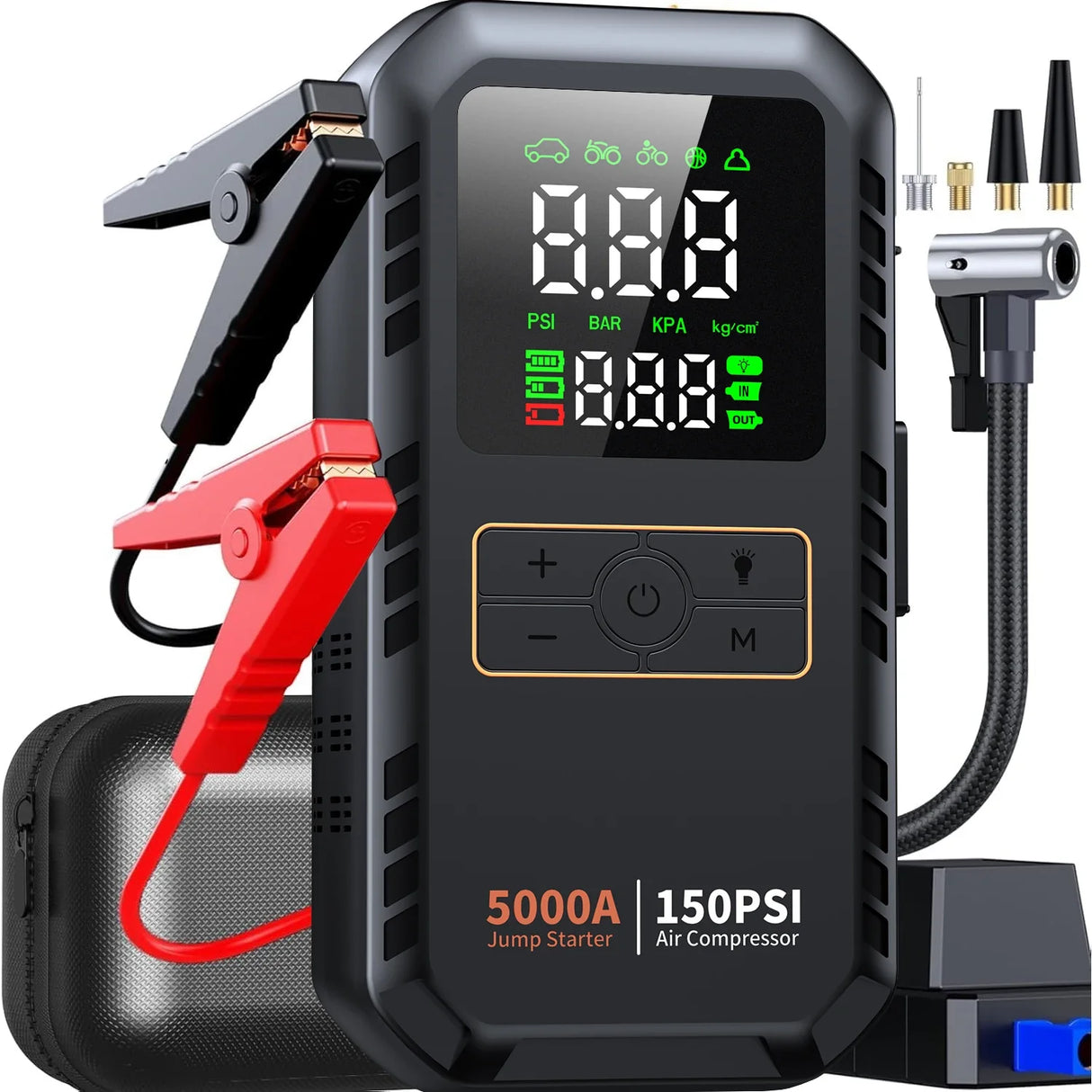 4 in 1 Car Jump Starter 5000A with Air Compressor 150PSI Tire Inflator