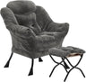 Velvet Lazy Chair with Folding Ottoman Accent Armchair Non-Slip Metal Frame
