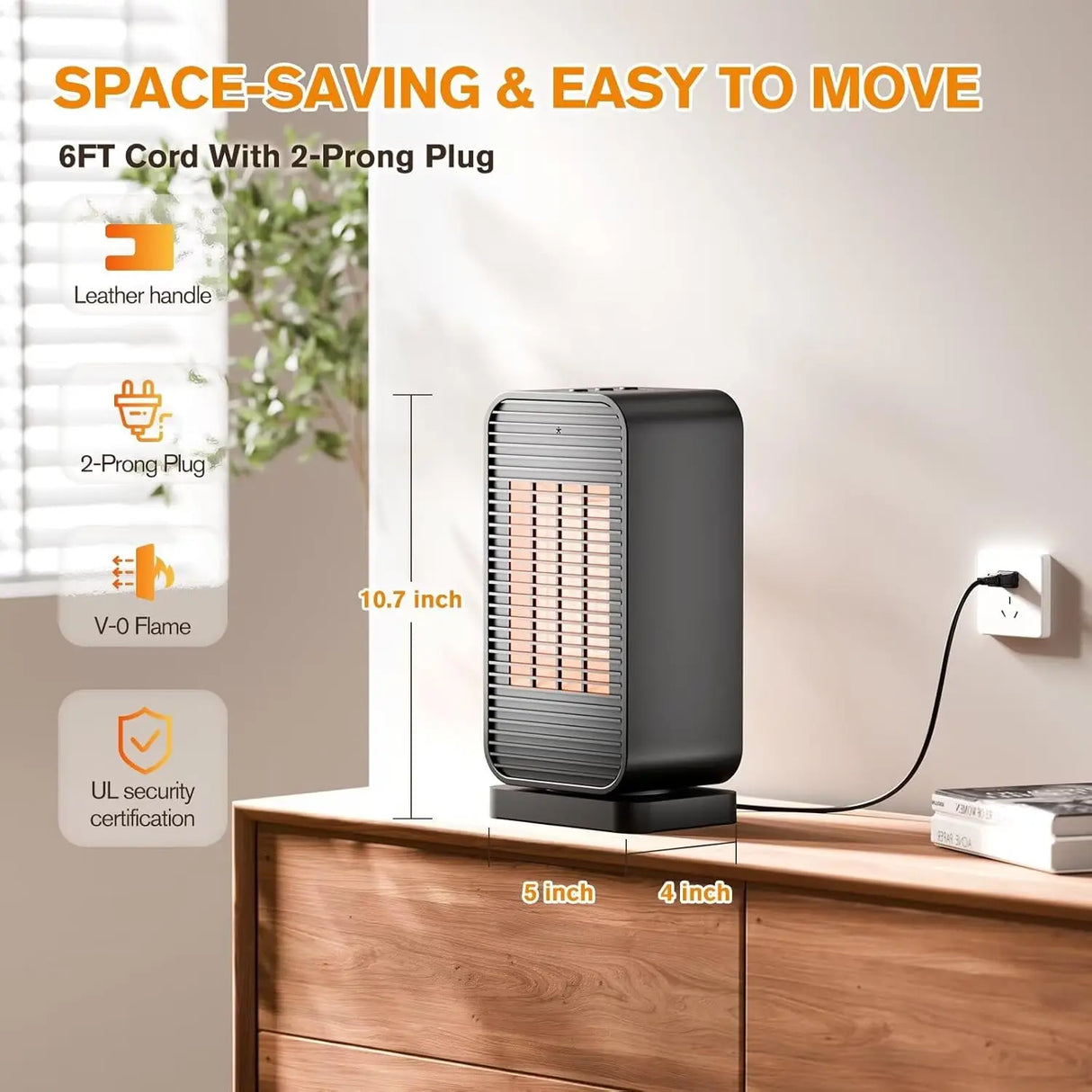 1500W Portable PTC Space Heater with Remote Swing Desk Heater