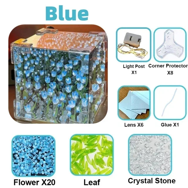 DIY Tulip Flower Night Light Kit Handmade Cube Lamp Aesthetic Room Decor Gift Set