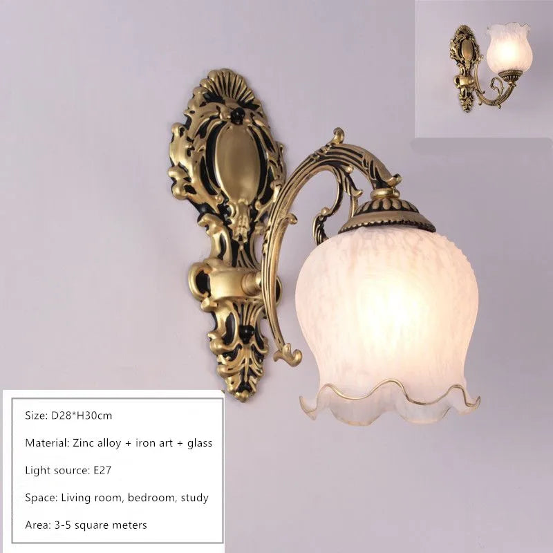 European Retro Wall Lamp Bedroom Bedside Corridor Double Head Bronzing Sconce