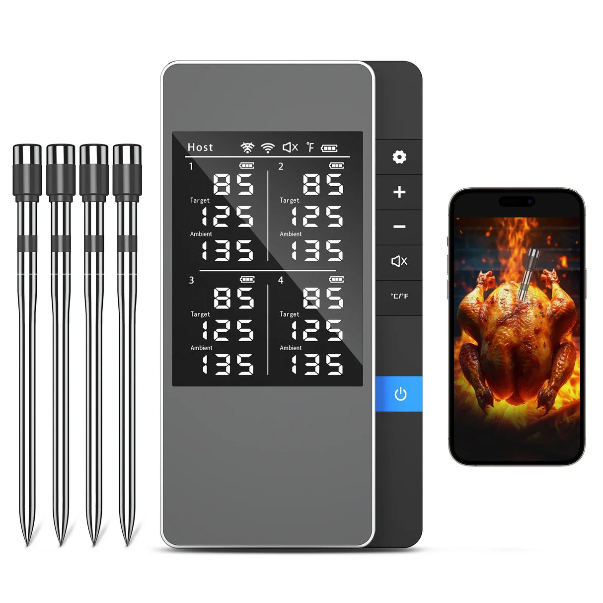 Wireless Meat Thermometer Multi Sensor Digital BBQ Grill Oven Long Range