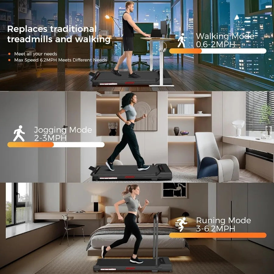 Under Desk Treadmill 3.0HP 3-in-1 Foldable Walking Pad Handle Bar Home Office