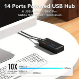 14 Port Powered USB Hub USB 3.0 USB C with Switch Charging for PC Laptop