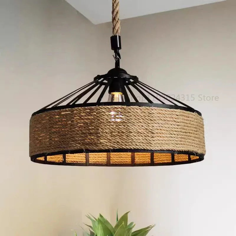 Industrial Vintage Pendant Lamp – Metal Twine Handwoven Chandelier Light