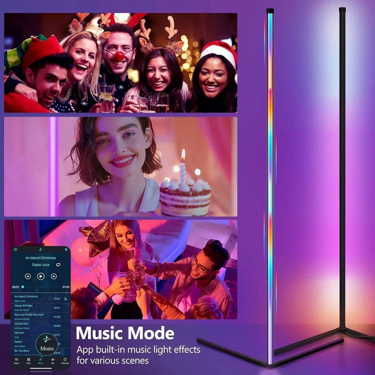 Smart RGB Corner Floor Lamp LED Music Sync App Control Ambient Lighting for Home