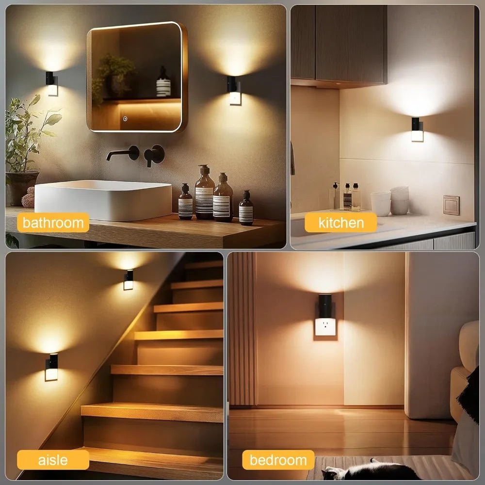Dimmable LED Night Light with Sensor 1/2/4Pack Plug-In Wall Light for Bedroom