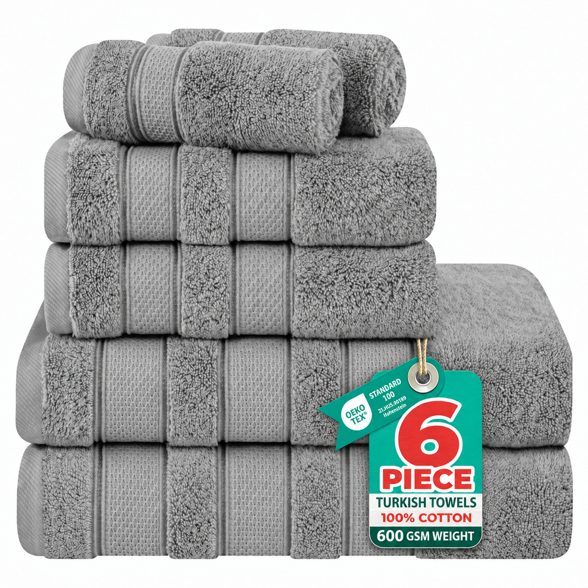 Salem 6 Piece 100% Cotton Luxury Turkish Bath Towel Set
