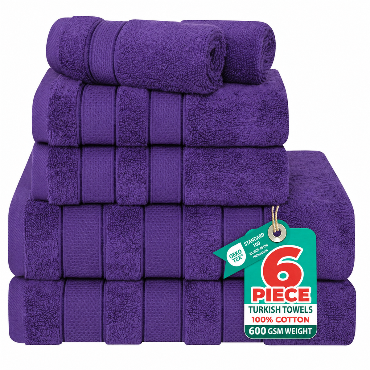 Salem 6 Piece 100% Cotton Luxury Turkish Bath Towel Set
