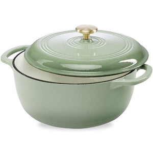 6 Quart Large Sage Green Enamel Cast-Iron Dutch Oven