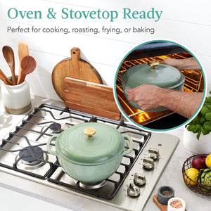 6 Quart Large Sage Green Enamel Cast-Iron Dutch Oven