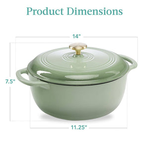 6 Quart Large Sage Green Enamel Cast-Iron Dutch Oven