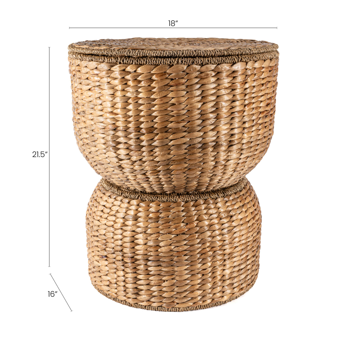 Bhola Hourglass Handwoven Hyacinth Storage Accent Table with Lid
