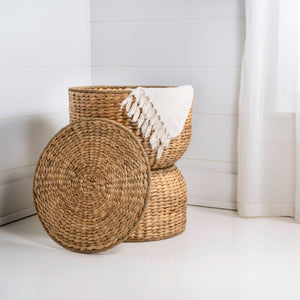 Bhola Hourglass Handwoven Hyacinth Storage Accent Table with Lid