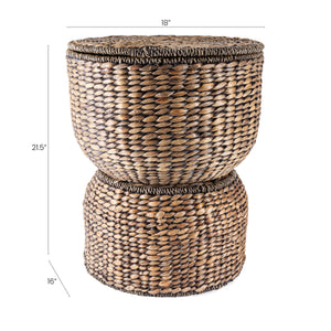 Bhola Hourglass Handwoven Hyacinth Storage Accent Table with Lid