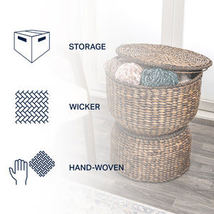 Bhola Hourglass Handwoven Hyacinth Storage Accent Table with Lid
