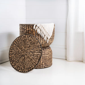 Bhola Hourglass Handwoven Hyacinth Storage Accent Table with Lid