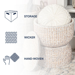 Bhola Hourglass Handwoven Hyacinth Storage Accent Table with Lid