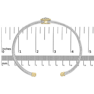 18K Yellow Gold Plated .925 Sterling Silver Diamond Accent  and Fleur Di Lis Medallion Bangle Bracelet (I-J Color, SI1-SI2 Clarity) - 7.25 Inches