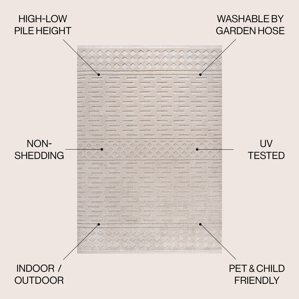 Xlendi High-Low Pile Moroccan Geometric Indoor/Outdoor Area Rug