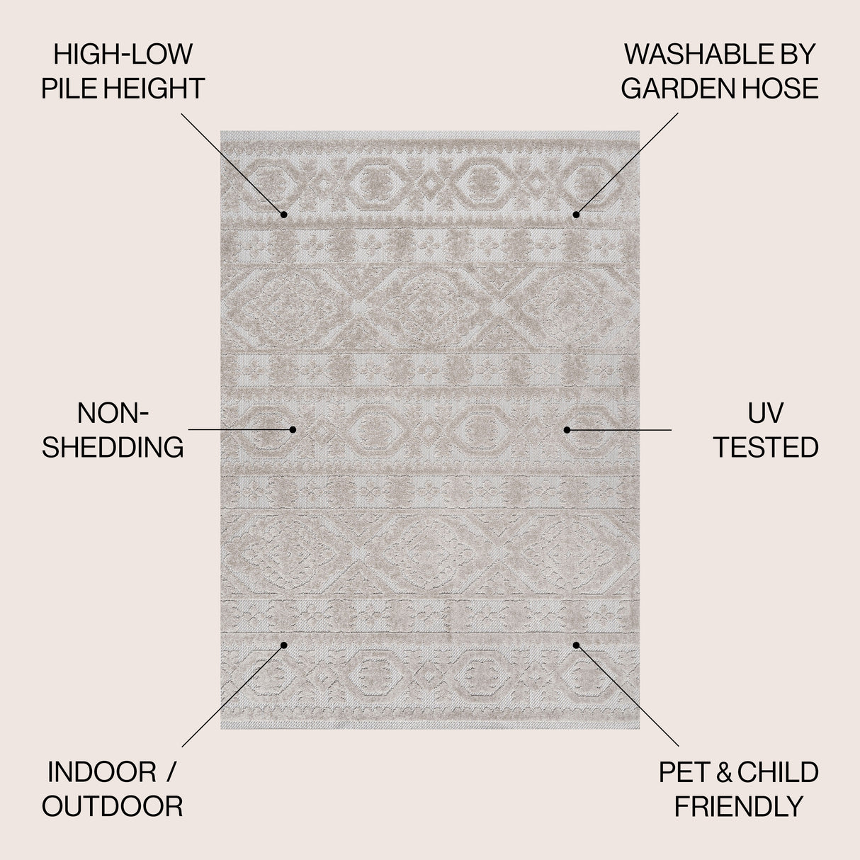 Rabat High-Low Pile Mini-Diamond Chic Indoor/Outdoor Area Rug