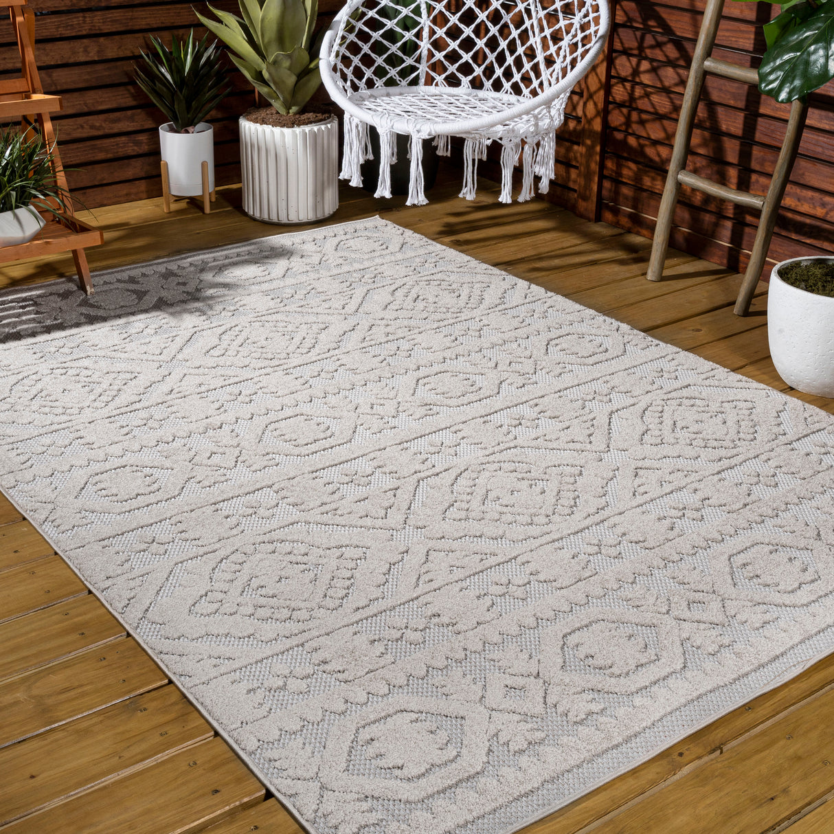 Rabat High-Low Pile Mini-Diamond Chic Indoor/Outdoor Area Rug