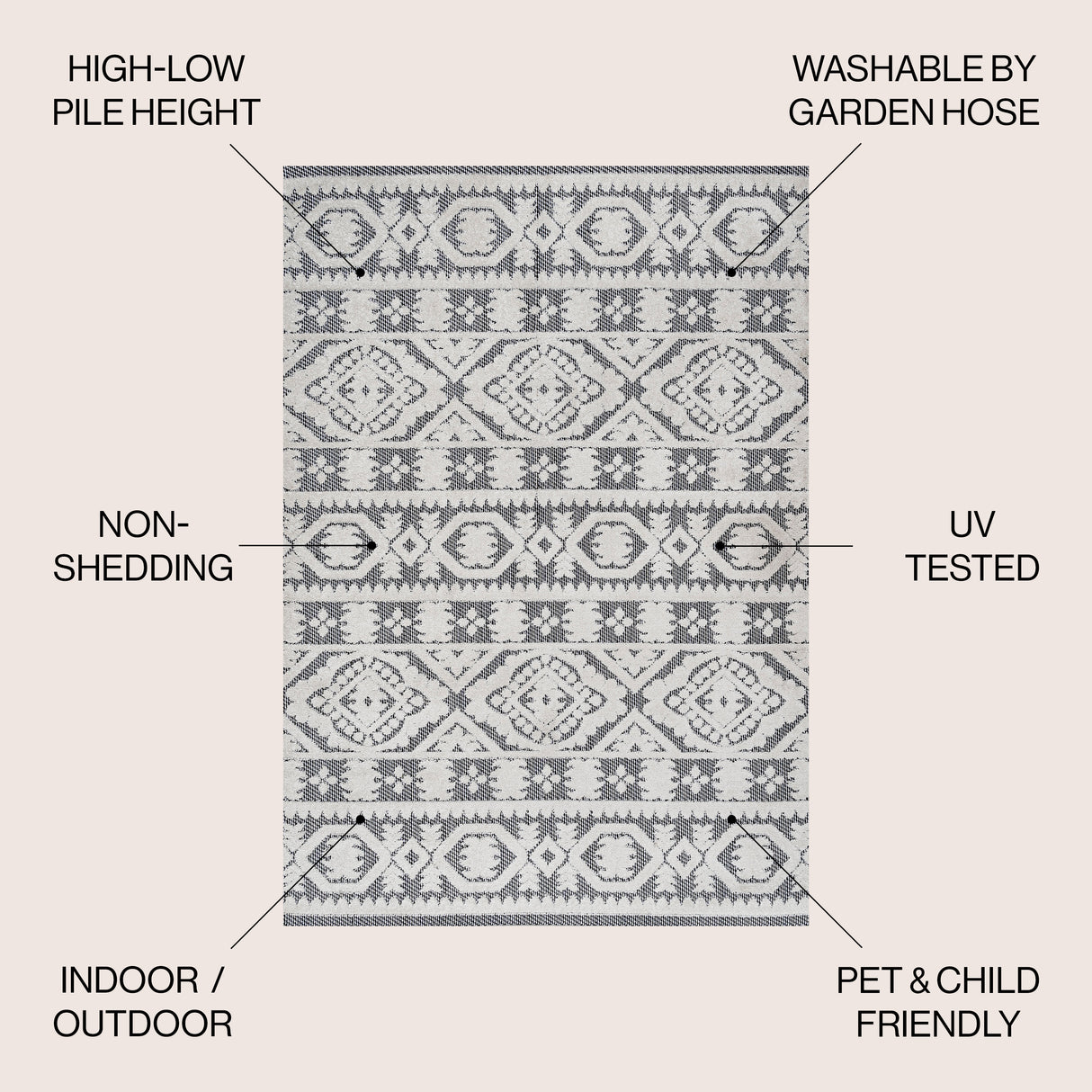 Rabat High-Low Pile Mini-Diamond Chic Indoor/Outdoor Area Rug