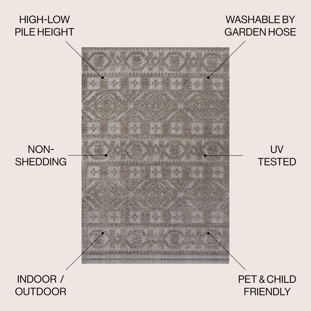 Rabat High-Low Pile Mini-Diamond Chic Indoor/Outdoor Area Rug