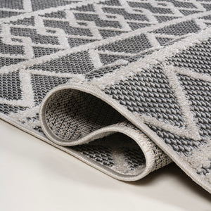 Aylan high-low pile knotted trellis geometric indoor/outdoor runner rug
