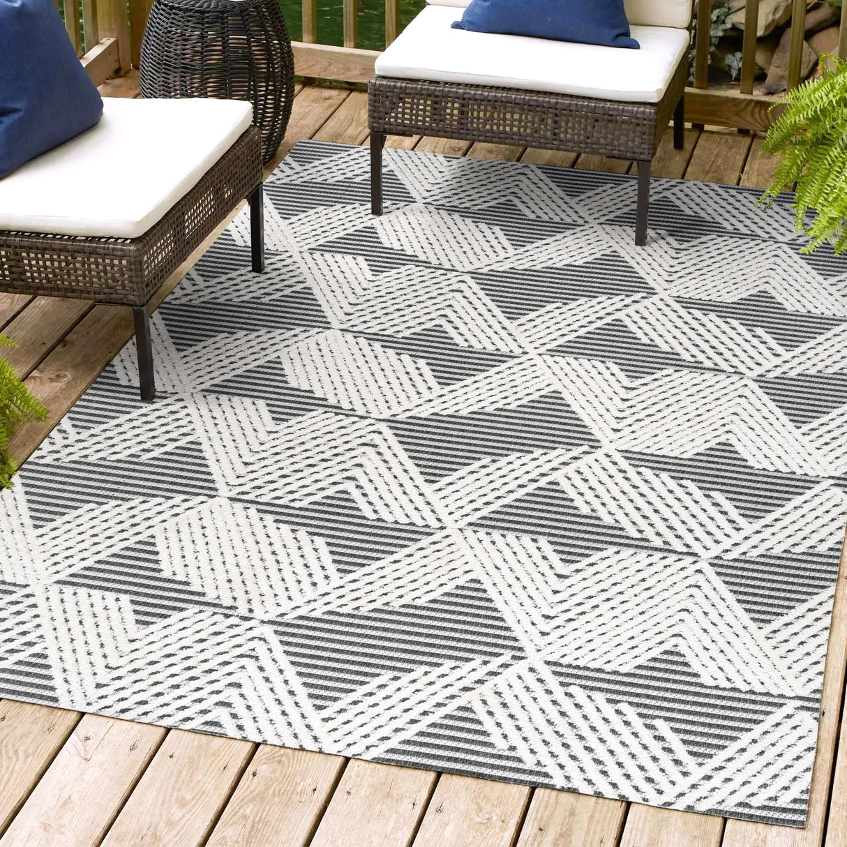 Jazz High-Low Pile Art Deco Geometric Indoor/Outdoor Area Rug