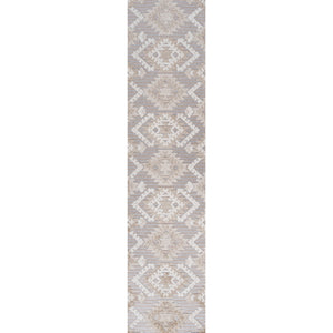 Sumak High-Low Pile Neutral Diamond Kilim Indoor/Outdoor Runner Rug