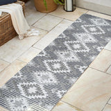 Sumak High-Low Pile Neutral Diamond Kilim Indoor/Outdoor Runner Rug