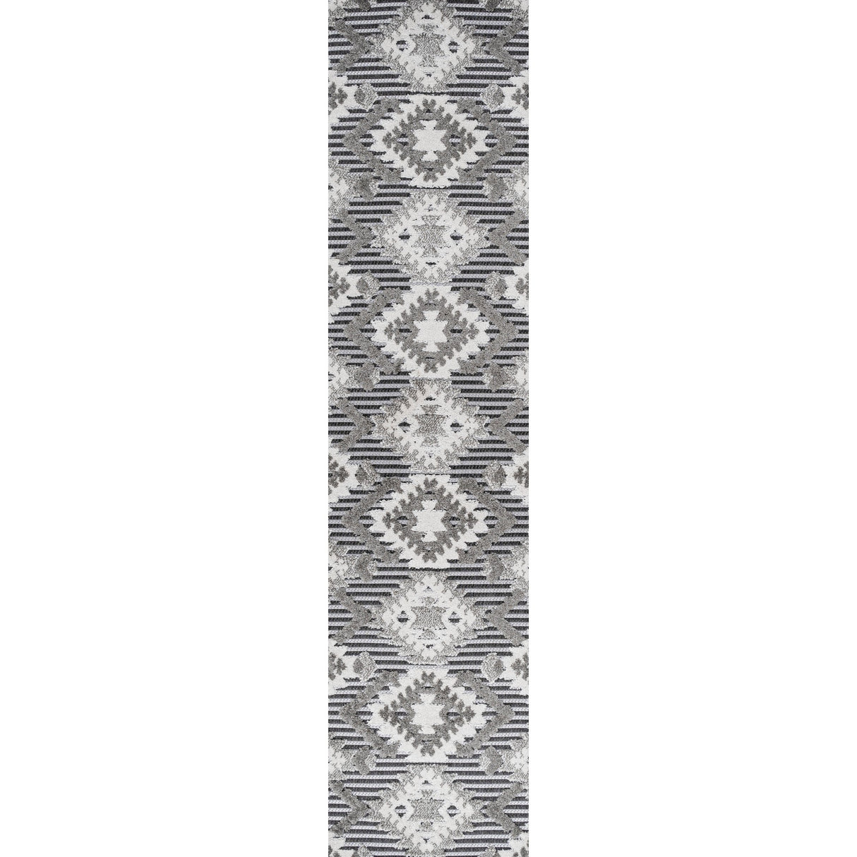 Sumak High-Low Pile Neutral Diamond Kilim Indoor/Outdoor Runner Rug