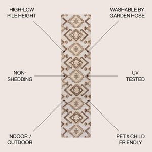 Sumak High-Low Pile Neutral Diamond Kilim Indoor/Outdoor Runner Rug