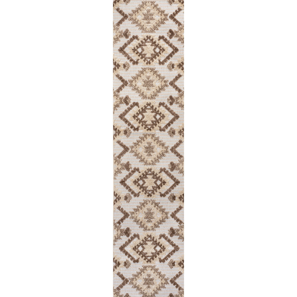 Sumak High-Low Pile Neutral Diamond Kilim Indoor/Outdoor Runner Rug
