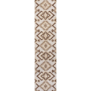 Sumak High-Low Pile Neutral Diamond Kilim Indoor/Outdoor Runner Rug
