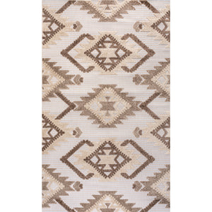 Sumak High-Low Pile Neutral Diamond Kilim Indoor/Outdoor Area Rug