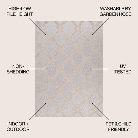 Duwun High-Low Pile Ogee Trellis Tone-on-Tone Indoor/Outdoor Area Rug