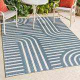 Anders High-Low MidCentury Modern Arch Stripe Two-Tone Indoor/Outdoor Area Rug