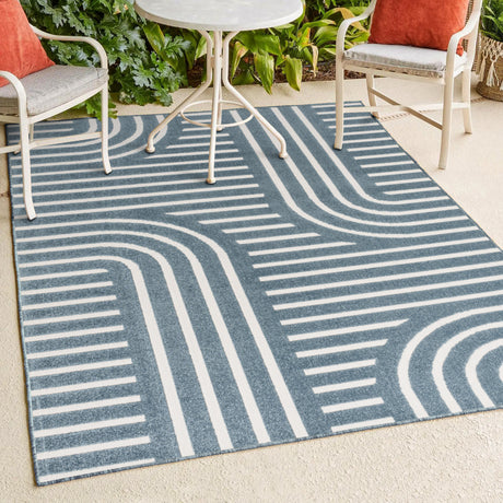 Anders High-Low MidCentury Modern Arch Stripe Two-Tone Indoor/Outdoor Area Rug